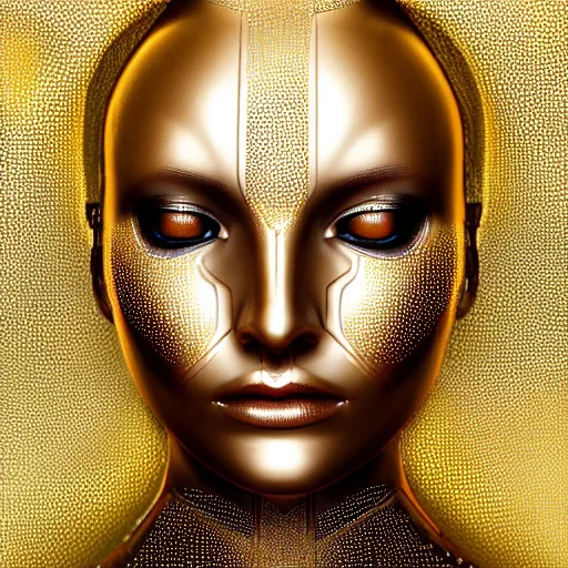 Image similar to an intricate, detailed face of an android, golden skin with water drops on it, dramatic lighting, trending on artstation, art nouveau