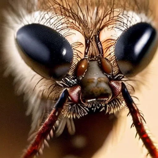 Prompt: a photograph of a fly with donald trump hair