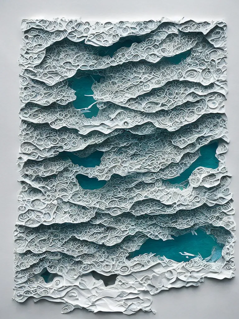 Prompt: paper art, the ocean is dying