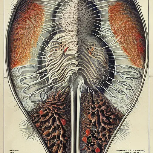 Image similar to scientific illustration of future man by ernst haeckel, oil on canvas, creative design, medical diagram