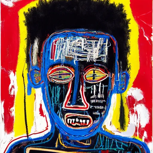 Image similar to A extremely highly detailed majestic hi-res beautiful immaculate head and shoulders painting of a strong black african man by Jean-Michel Basquiat, 8k, high textures, hyper sharp, insanely detailed and intricate, super detailed, 4k HDR high quality