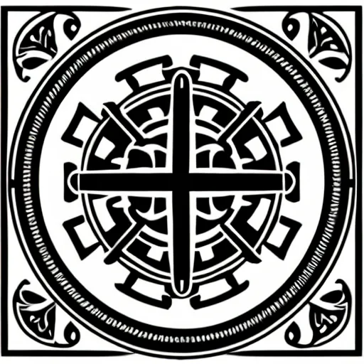 Image similar to graphic vector design of ancient christian trinity catholic seal, black and white, san benito, old testament medallion, circular, ornate, intricate,