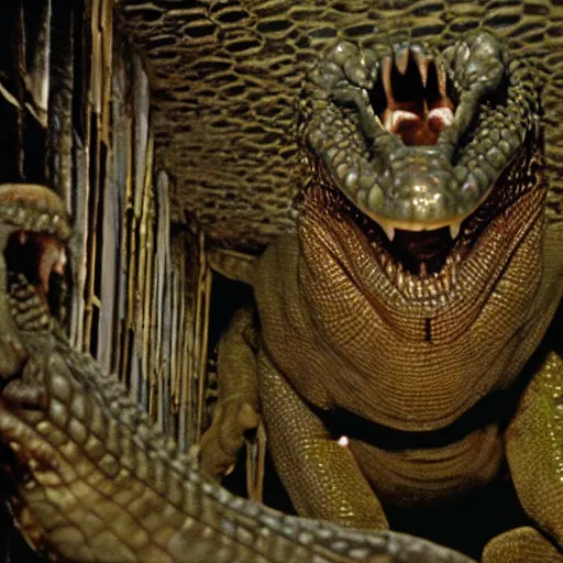 Image similar to movie scene of a draconian experiment reptil, reptilian, movie still, cinematic composition, cinematic light, criterion collection, reimagined by industrial light and magic, Movie by David Lynch and Ridley Scott