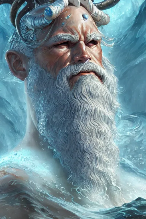 Image similar to poseidon humanoid god of the sea, trident, highly detailed, d & d, fantasy, highly detailed, digital painting, trending on artstation, concept art, sharp focus, illustration, art by artgerm and greg rutkowski and magali villeneuve