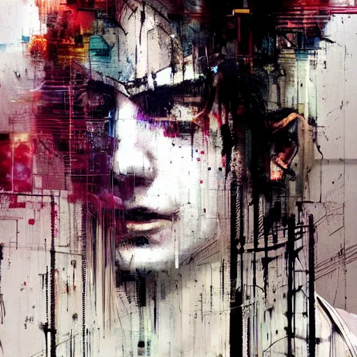 Image similar to portrait of a cyberpunk by jeremy mann, francis bacon and agnes cecile, ink drips, paint smears, digital glitches glitchart c - 1 0