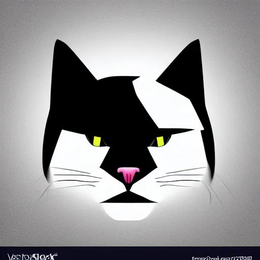 Prompt: cat face with black color, low poly, vector image, black and white,