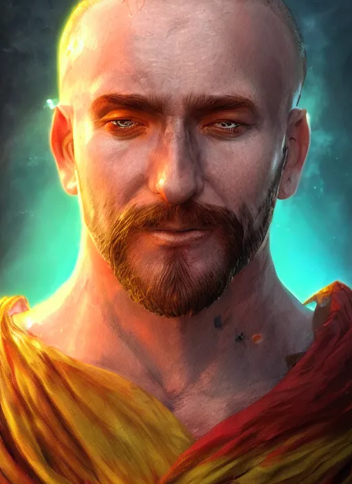 Image similar to A fantasy comic book style portrait painting of a male mystic druid, unreal 5, DAZ, hyperrealistic, octane render, RPG portrait, dynamic lighting