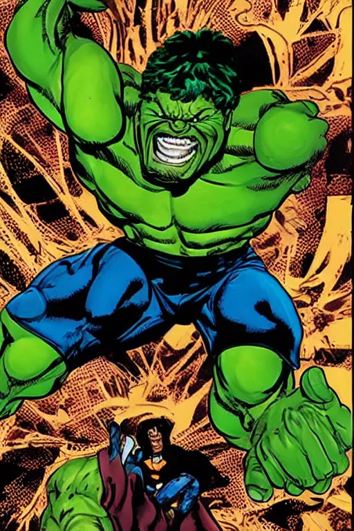 Image similar to eddie murphy as the hulk, full body, vector image, comic books style, very detailed, by jim lee, by todd mcfarlane, by rob liefeld