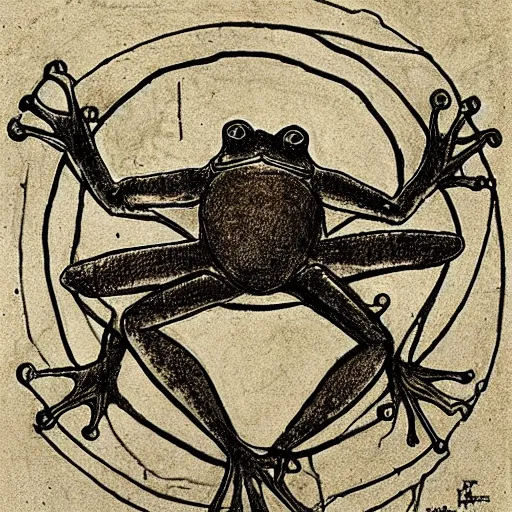 Prompt: vitruvian frog, sketch by Leonardo da Vinci