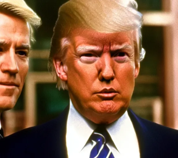 Prompt: color still shot of joe biden and donald trump in the film superman 1 9 7 8, face closeup,