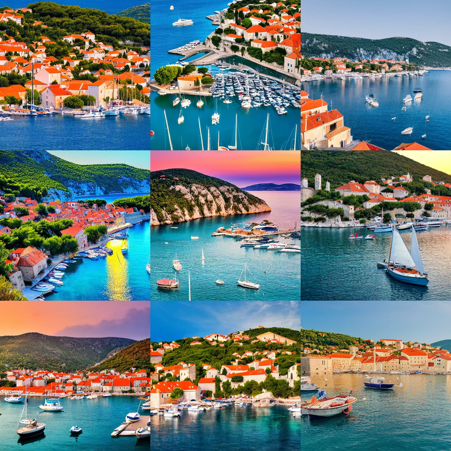 Prompt: Croatian coastline, small port village, sailing boats, golden hour, detailed photography, trending on interfacelift