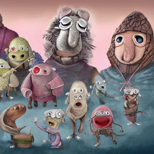 Prompt: beautiful digital painting of Clangers british characters in game of thrones