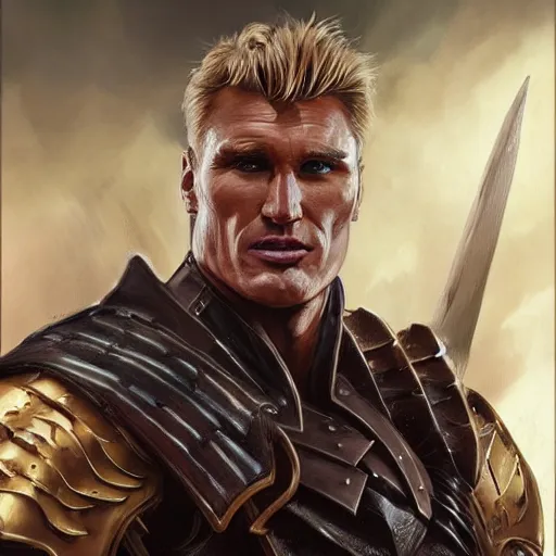 Prompt: digital fantasy painting of dolph lundgren as a D&D paladin, by artgerm and Greg Rutkowski, trending on artstation, high detail, character design, character concept, illustration, concept art, sharp focus, smooth