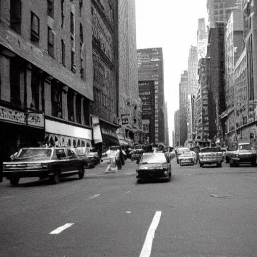 Image similar to photograph of a new york city street in 1 9 8 9