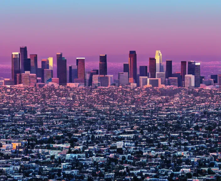 Prompt: 4 k hd, high detail photograph of los angeles at sunset, shot with sigma f / 4. 2, 2 5 0 mm sharp lens, wide shot, volumetric lighting, high level texture render, unreal engine