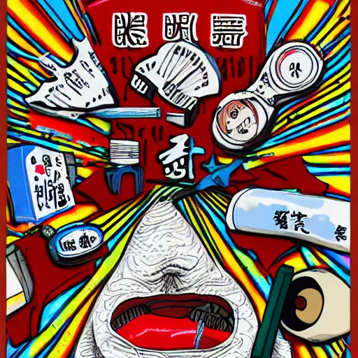 Image similar to chinese surgery operating table, in the style of daniel johnston and outsider art, 8k, line brush, overlaid with chinese adverts