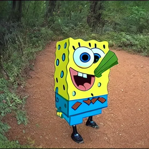 Image similar to trail cam footage of SpongeBob squarepants