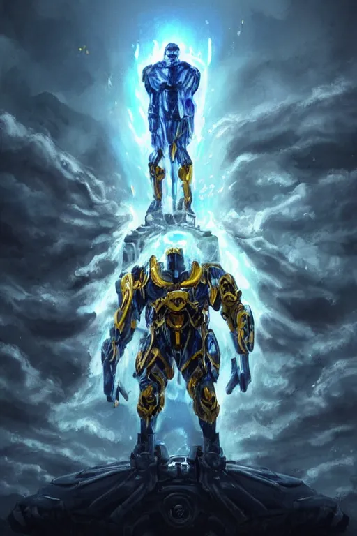 Image similar to a full body shot from distance of a super soldier with a Ukrainian blue and yellow stripes flag standing in the beam of light from the clouds on a pile of skulls and rotten cars as a winner, masculine figure, D&D, fantasy, intricate, elegant, highly detailed, digital painting, artstation, concept art, matte, sharp focus, symmetrical, illustration, hyperrealistic, art by Artgerm and Greg Rutkowski and Alphonse Mucha