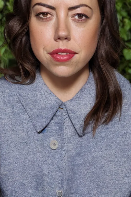 Image similar to photo of Aubrey Plaza with a tomato chin, portrait, 3/4 view, Refined, Detailed professional photo, 50mm lens, Canon eos, blurry distant background, Highly Detailed, Cinematic Lighting, 8k