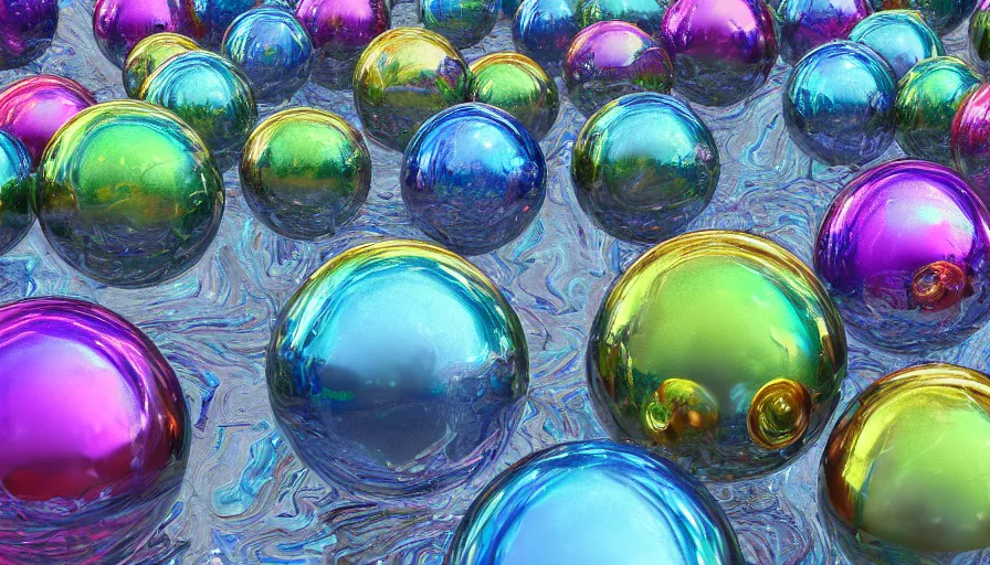 Image similar to metallic rainbow spheres in water, hyperdetailed, artstation, cgsociety, 8 k