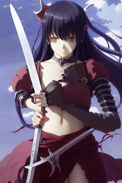 Prompt: a full body of the catgirl holding guts great sword, finely detailed features, closeup at the faces, perfect art, gapmoe yandere grimdark, trending on pixiv fanbox, painted by miura kentaro greg rutkowski makoto shinkai takashi takeuchi studio ghibli, akihiko yoshida