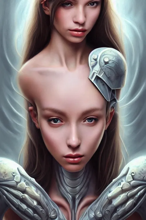 Prompt: a photorealistic painting of an attractive young girl, partially clothed in ethereal armor emitting psychic powers, beautiful bone structure, anatomically accurate arms and hands, perfectly proportioned face, perfect eyes, intricate, elegant, highly detailed, hyper detailed, trending on tumblr, by artgerm, by loish, fantasy scene, fantasy aesthetic, trending on Artstation