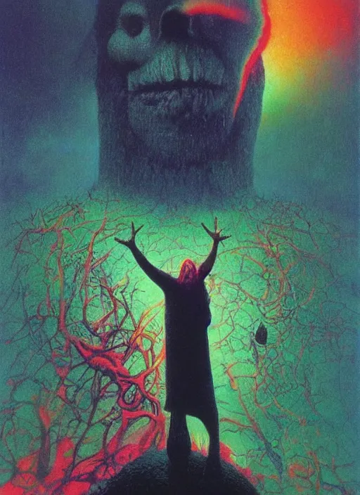 Image similar to alex jones by lisa frank and zdzislaw beksinski