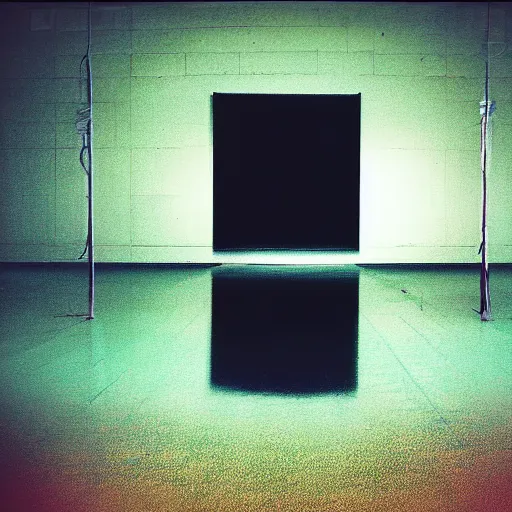 Prompt: Two silhouettes on an empty stage, polaroid picture, colour, bright