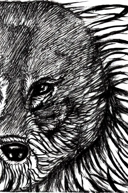 Image similar to a drawing of a wolf, by junji ito