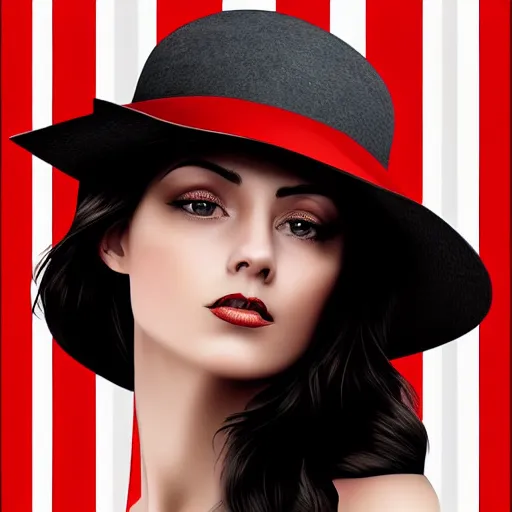 Image similar to elegant girl in a hat with red strip, digital art