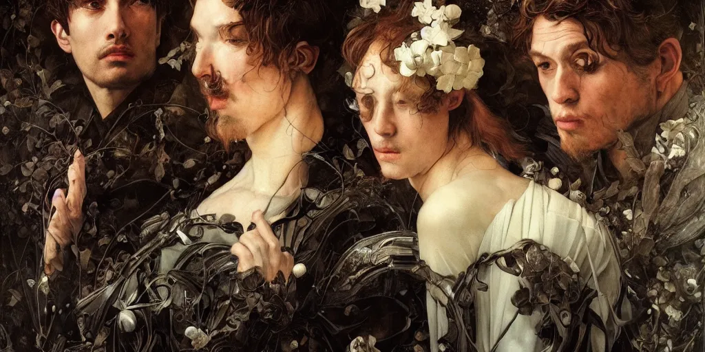 Prompt: eternal farewell of the intelligent and handsome man Edgar Maxence and Caravaggio and Michael Whelan and Caravaggio artistic, watercolor, intricate drawing, light brazen, realistic fantasy, extremely detailed and beautiful aesthetic face, establishing shot, 8k resolution, dramatic lighting man