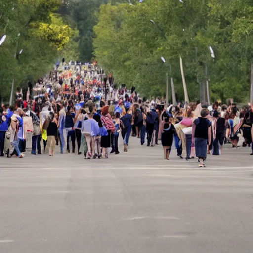 Prompt: photo of bunch of people parting.