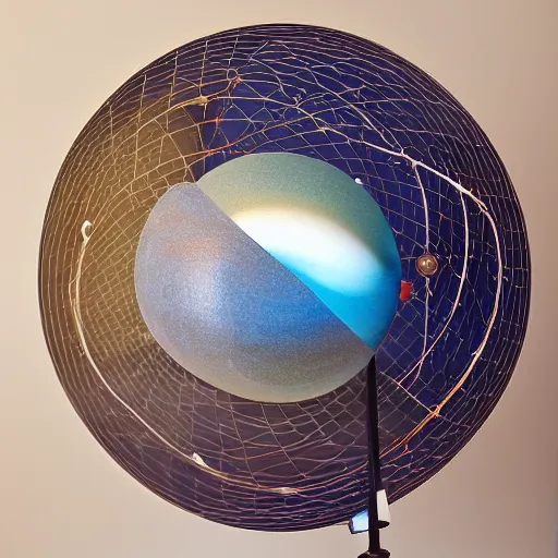 Prompt: a kinetic sculpture of this solar system, sun, orrery, canon 5 d 5 0 mm lens, papier - mache, studio, circa 2 0 0 8