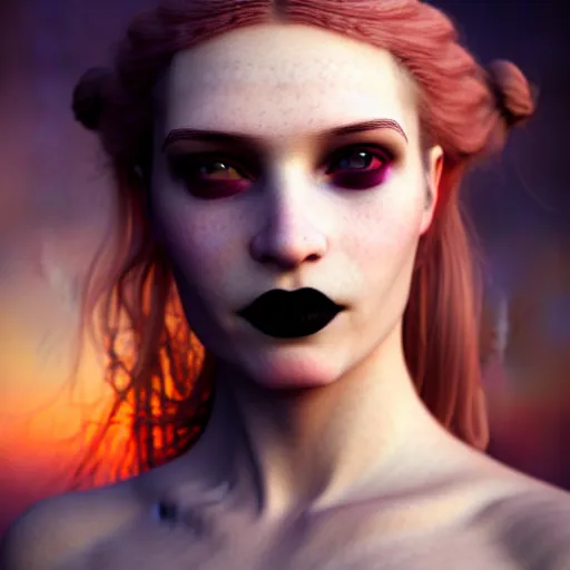 Image similar to photographic portrait of a stunningly beautiful goth renaissance female, in soft dreamy light at sunset, contemporary fashion shoot, by edward robert hughes, annie leibovitz and steve mccurry, david lazar, jimmy nelsson, extremely detailed, breathtaking, hyperrealistic, perfect face, octane render