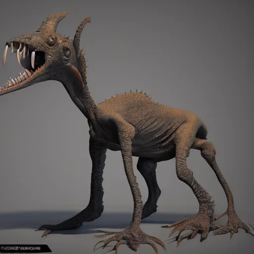 Image similar to a very strange looking animal with very long legs, concept art by jason a. engle, featured on zbrush central, photorealism, zbrush, lovecraftian, hard surface modeling