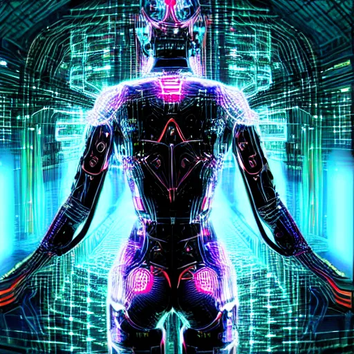 Image similar to love, diverse neural cybersuits, from behind, connection rituals, wide wide angle, vivid, elaborate, highly detailed, beautiful lighting