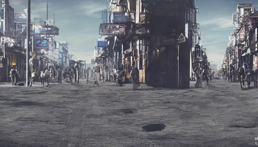 Image similar to moonwalker photo, lunar busy street, city street on the moon, a detailed photo of a future norilsk street base, sci fi, street moon landscape, 8 k