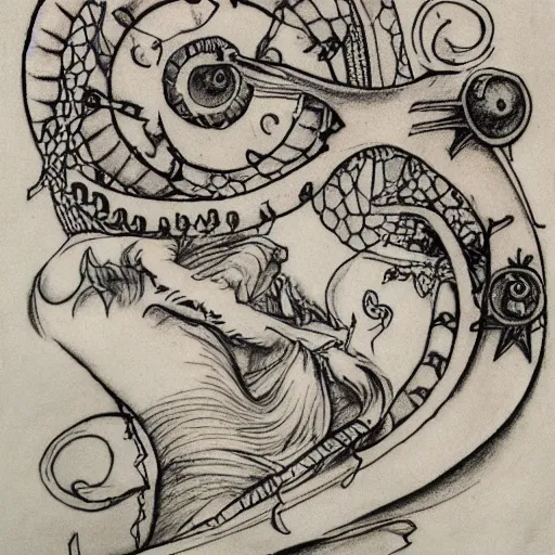 Image similar to Voynich manuscript tattoo drawing