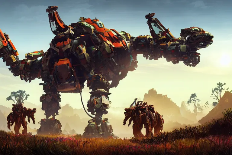 Image similar to scorcher machine mecha animal beast robot of horizon forbidden west horizon zero dawn bioluminiscence global illumination ray tracing hdr fanart arstation by sung choi and eric pfeiffer and gabriel garza and casper konefal