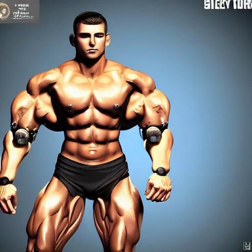 Image similar to a realistic detailed photo of a bodybuilder who is also a male android, Chris Redfield, shiny skin, posing robotically. blank stare