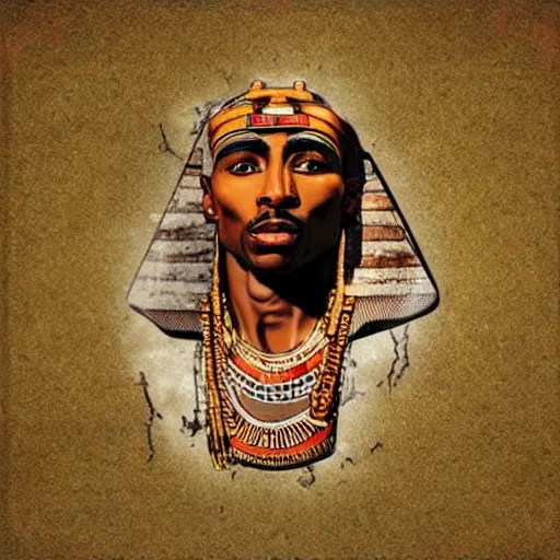 Prompt: ancient egyptian art of tupac shakur