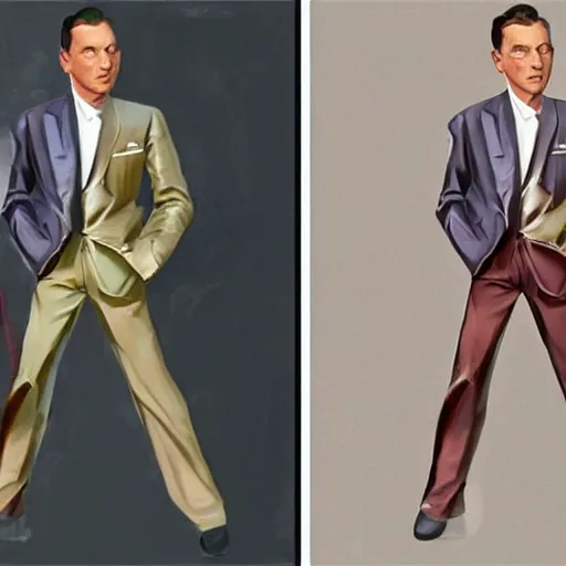 Image similar to perfect composition, subdued color palette, award-winning concept art, detailed digital painting, airbrushed, low contrast: costume design for young Frank Sinatra as a poor 1950s bartender. Volumetric cinematic lighting, great attention to perfect anatomy, special attention to posing, great attention to realistic facial expression, faithful cinematic color scheme, perfectly coherent. In the style of: Greg Rutkowski, Francis Bacon, Syd Mead, Norman Rockwell, Beksinski, Edward Hopper, James Gilleard, Ilya Kuyshinov, WLOP, Stanley Artgerm, Takato Yamamoto, and James Jean.