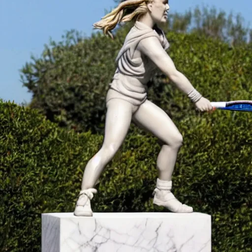 Prompt: natalie portman as thor playing tennis, marble sculpture