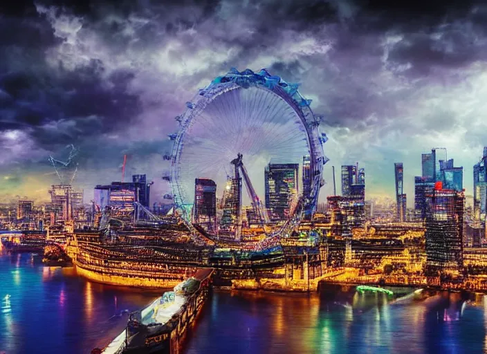 Image similar to epic cinematic artwork landscape of London's skyline in the year 3000, futurism, digital art, masterpiece, 4k