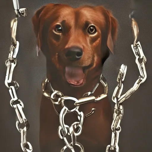 Image similar to gangster courage dog, hd, scary, chains in neck, handgun, explosion behind, dark, smooth, fine,