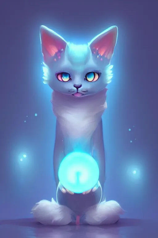 Image similar to super cute Bioluminescent cat character concept, soft light, soft mood, realistic body features and face, illustration, painting oil on canvas by Elena Zhurikhina and Goro Fujita and Charlie Bowater, octane render trending on artstation, 4k, 8k, HD