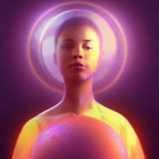 Image similar to centered rule of thirds 5 0 mm film still of a purple orb of radiance and light, 3 d render octane, portrait, sharp focus, art by greg rutkowski and artgerm