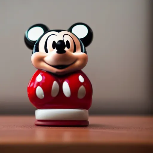 Prompt: obese mickey mouse happy meal toy, product photo, macro, dof, masterpiece