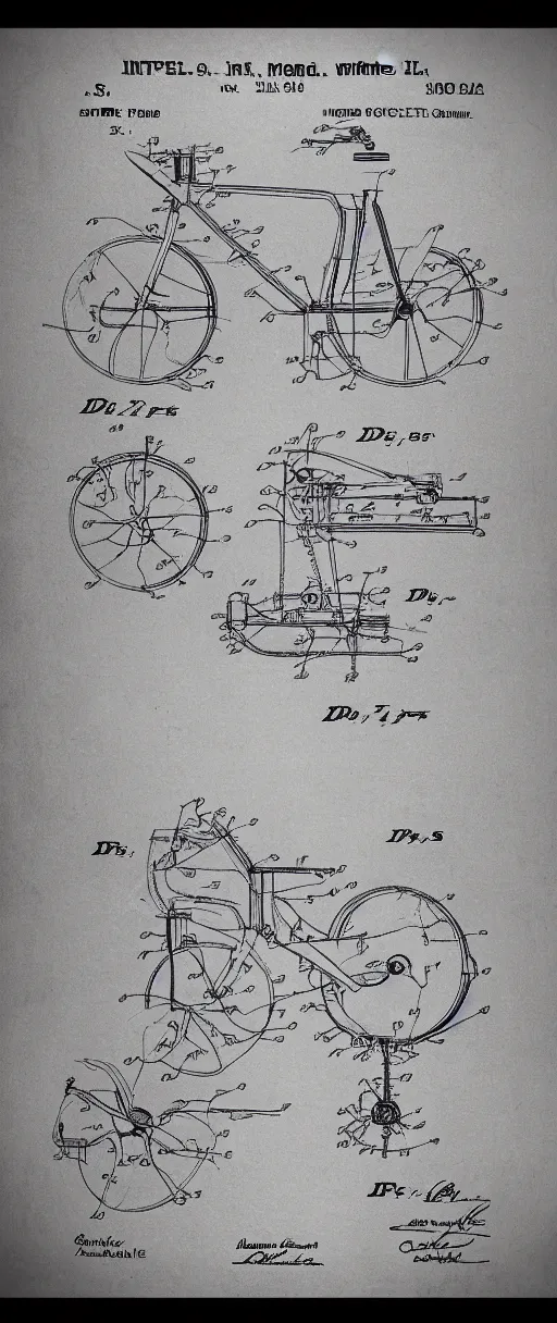 Image similar to an internal prototype of drawing of a bicycle for the mind, apple concept patent drawing, davinci sketch