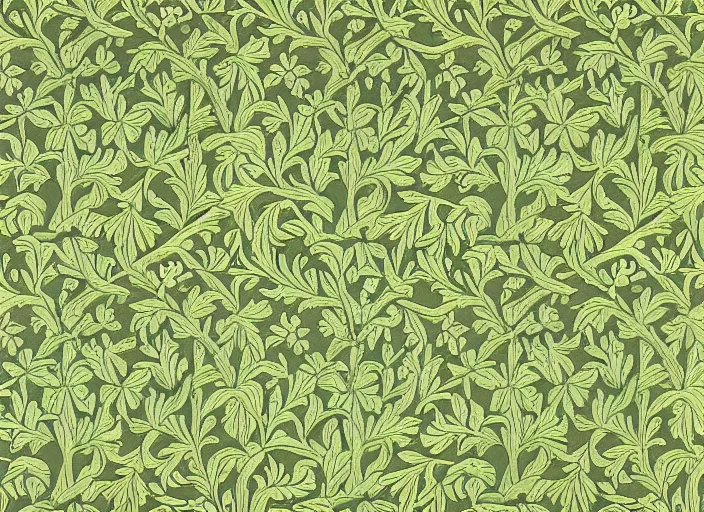 Prompt: pepe the frog in william morris wallpaper